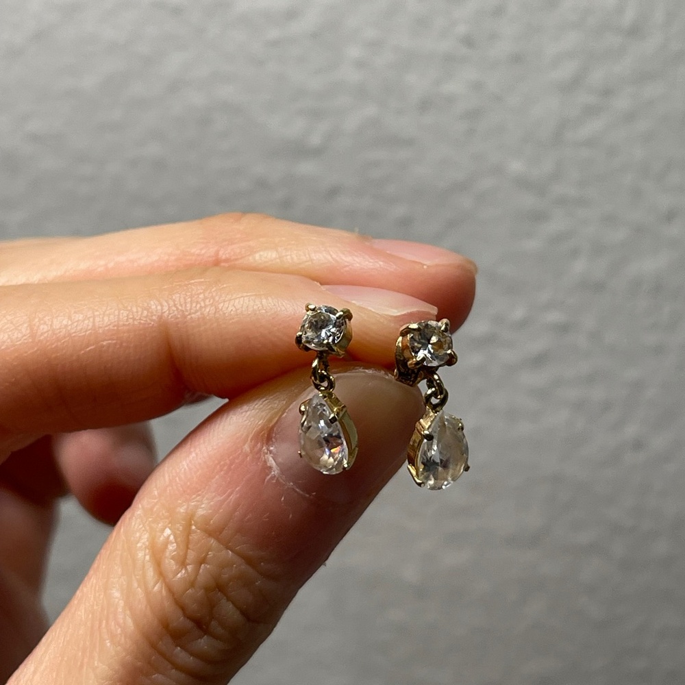 Vintage Earrings Solid Gold and White Emerald/Cubic Zirconia